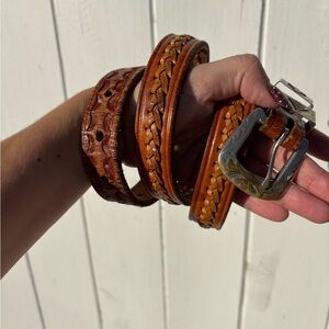 Leather Tooled Braided Western Style Belt